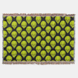 Green Alien Head Throw Blanket Filt