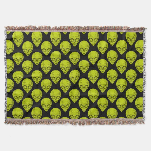 Green Alien Head Throw Blanket Filt (Framsidan)