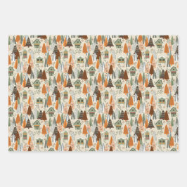 Green and Beige Christmas Forest Village Snowflake