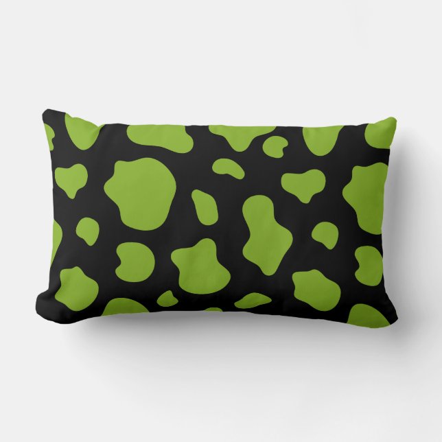 Green And Black Cow Print Decorative Pillow Lumbarkudde (Framsida)