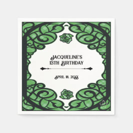 Green and Black Gated Rose Princess Birthday  Pappersservett