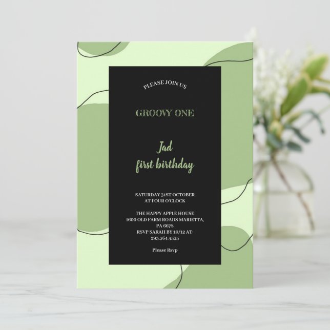 GREEN AND BLACK GROOVY INVITATION INBJUDNINGAR (Stående Fram)