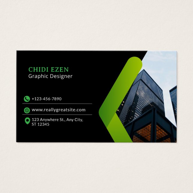 Green and Black Minimalist Modern Business Card Visitkort (Framsidan)