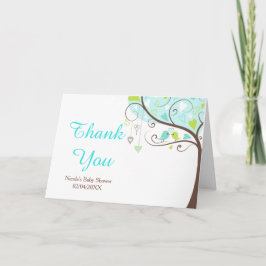 Green and Blue Floral Bird Baby Shower Thank You Tack Kort