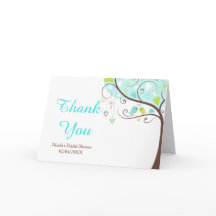 Green and Blue Floral Bird Bridal Shower Thank You
