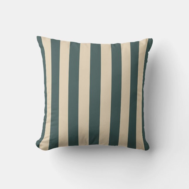 Green And Cream Vertical Stripes Kudde (Framsida)