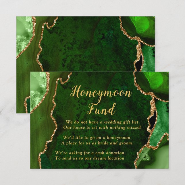 Green and Gold Agate Honeymoon Fund Tilläggskort (Fram/baksida)