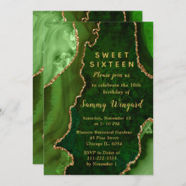 Green and Gold Agate Marble Sweet Sixteen Inbjudningar