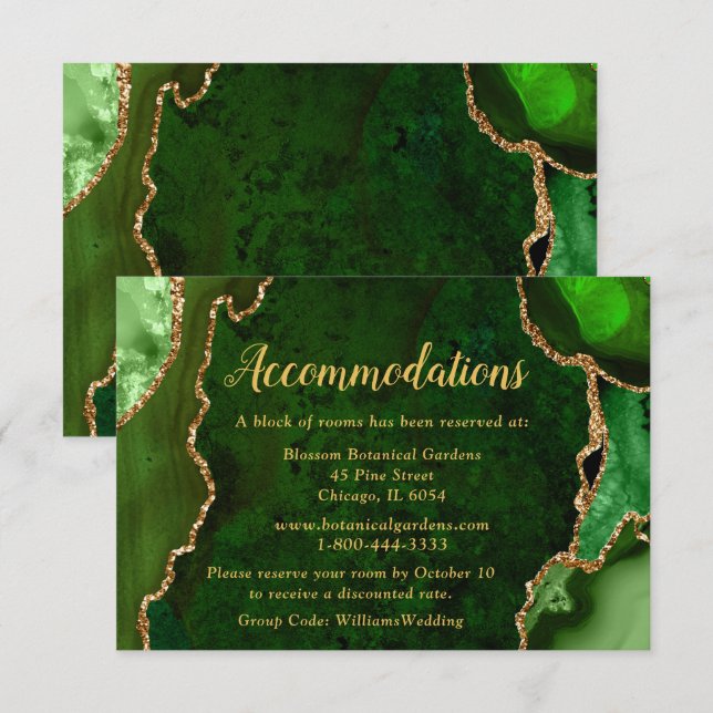 Green and Gold Agate Wedding Accommodations Tilläggskort (Fram/baksida)