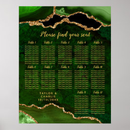 Green and Gold Agate Wedding Seating Chart Poster