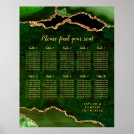 Green and Gold Agate Wedding Seating Chart Poster