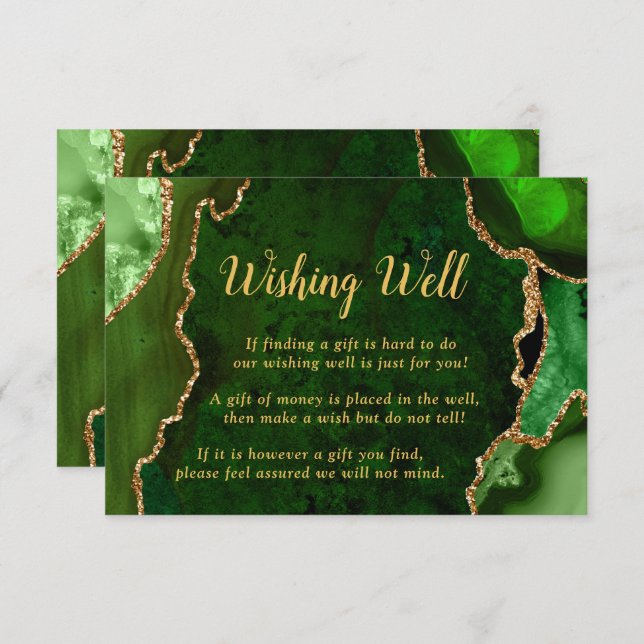 Green and Gold Agate Wedding Wishing Well Tilläggskort (Fram/baksida)