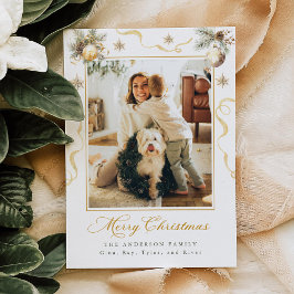 Green and Gold Christmas Photo Card Inbjudningar