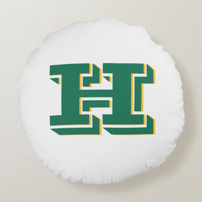 Green and Gold College Style Initial Monogram Rund Kudde (Baksidan)