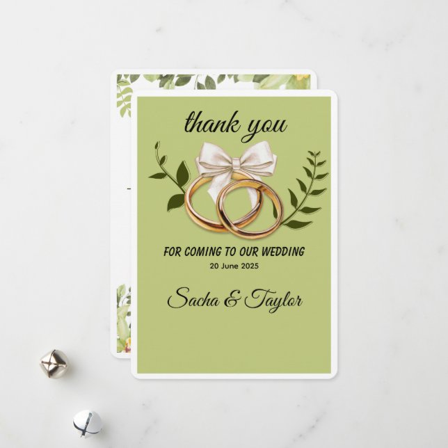 Green and Gold Elegant Wedding Thank You card Julkort (Fram/Back In Situ)