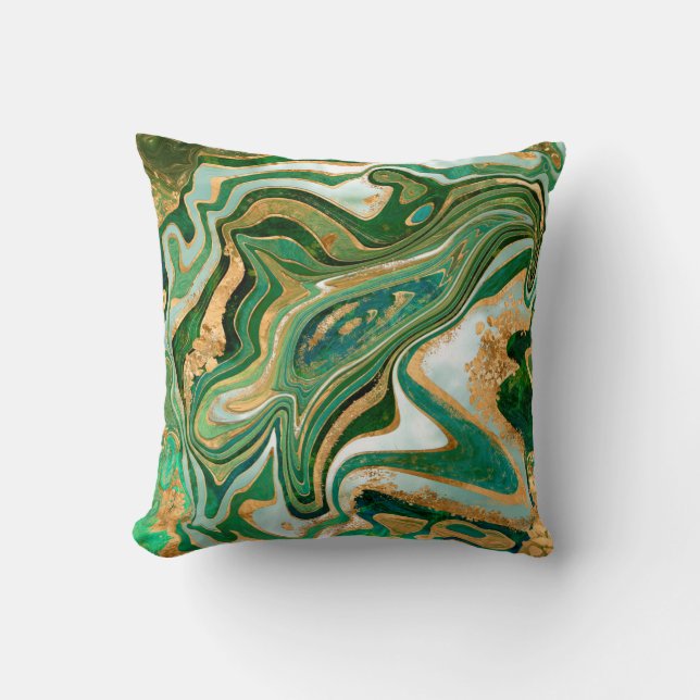 Green and gold liquid marble abstract kudde (Framsida)