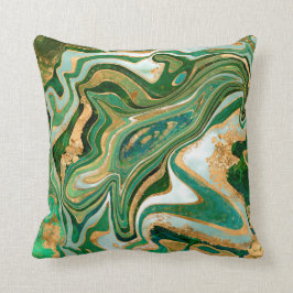 Green and gold liquid marble abstract kudde
