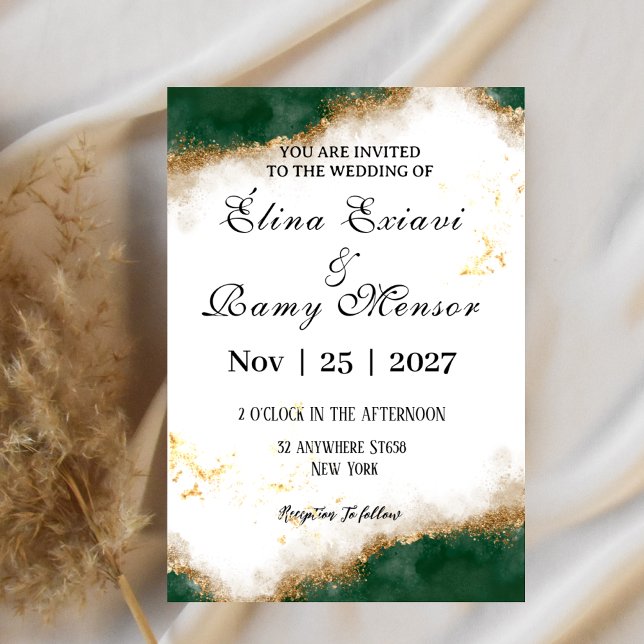 Green and gold marble original wedding invitation  inbjudningar (Skapare uppladdad)