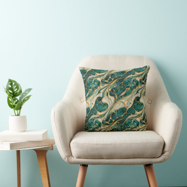 Green and Gold Marble Throw Pillow Kudde (Stol)