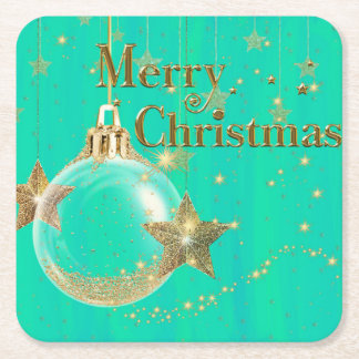Green and Gold Merry Christmas Paper Coaster Underlägg Papper Kvadrat