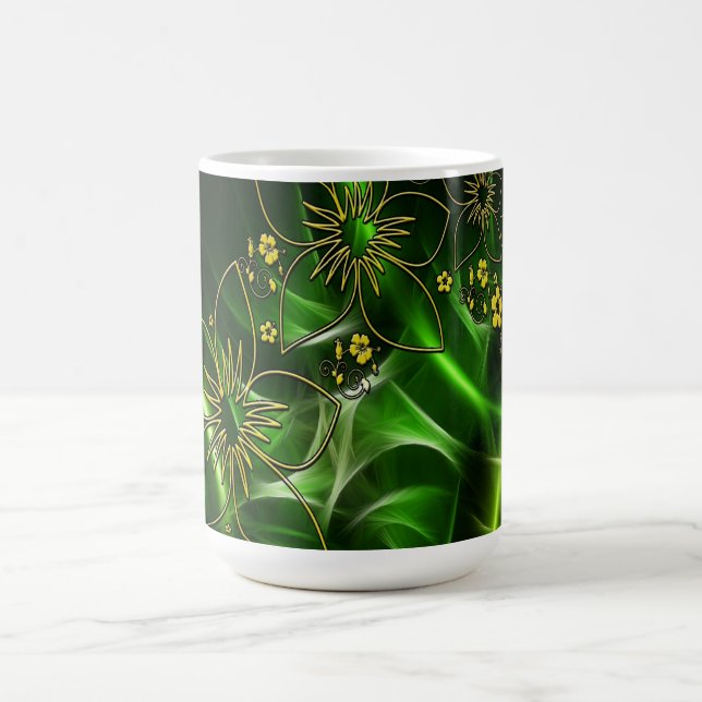 Green and Gold Modern Abstract Flower Kaffemugg (Center)