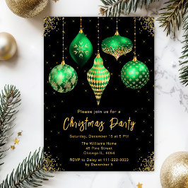 Green and Gold Ornaments Christmas Party Inbjudningar