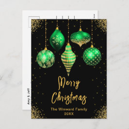 Green and Gold Ornaments Merry Christmas Helg Vykort