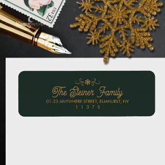 Green and Gold Snowflake Winter Address Label Returadress Etikett