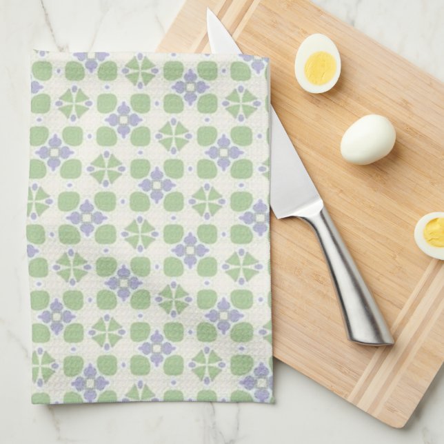 Green and Lavender Floral Tile Seamless Pattern Kökshandduk (Vikt i Fjärdedel)