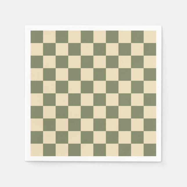 Green and Light Beige Checkerboard Pappersservett (Framsidan)