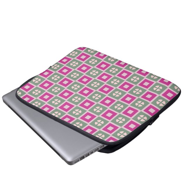 Green and Magenta Boxed Floral Laptop Sleeve (Framre botten)
