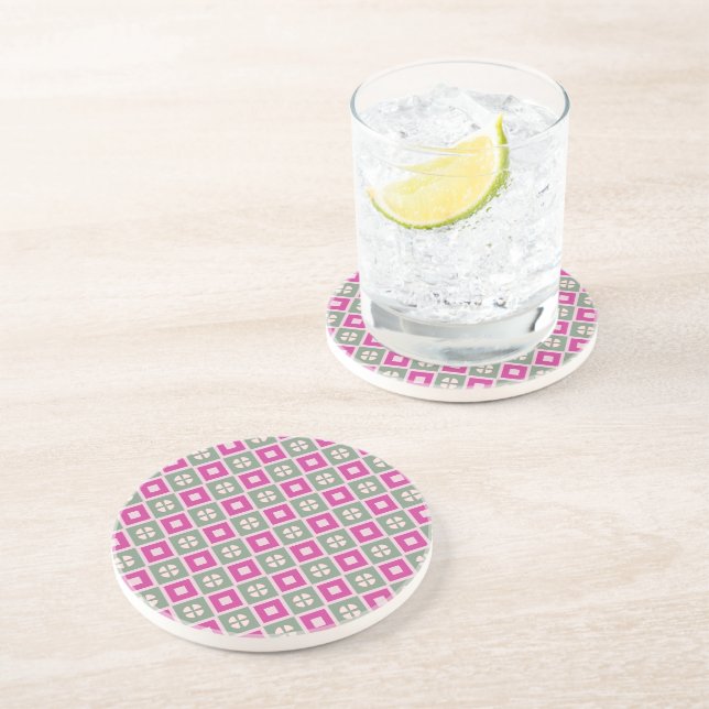 Green and Magenta Boxed Floral Sandstone Coaster Underlägg (Sidan)
