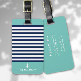 Green and Navy Blue Striped Nautical Pattern Bagagebricka