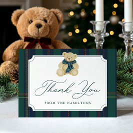 Green and Navy Plaid Teddy Bear Baby Shower Tack Kort