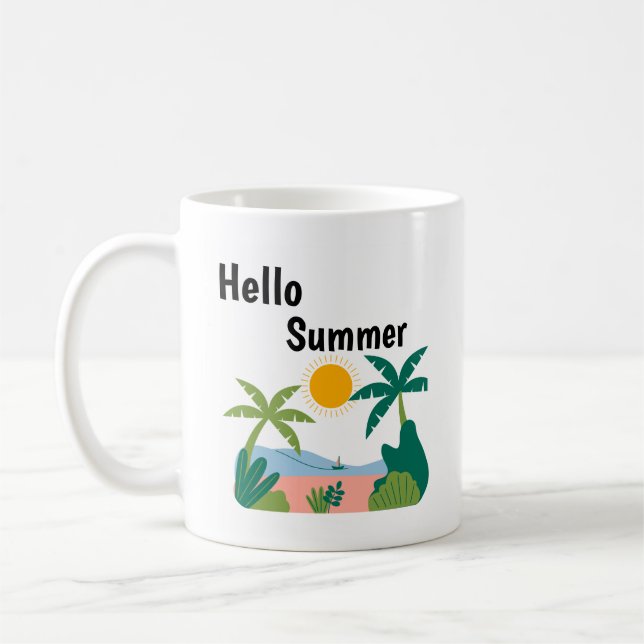 Green and orange plauful hello summer mug kaffemugg (Vänster)