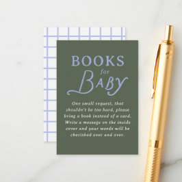 Green and Periwinkle Blue Book Request Baby Shower Tilläggskort