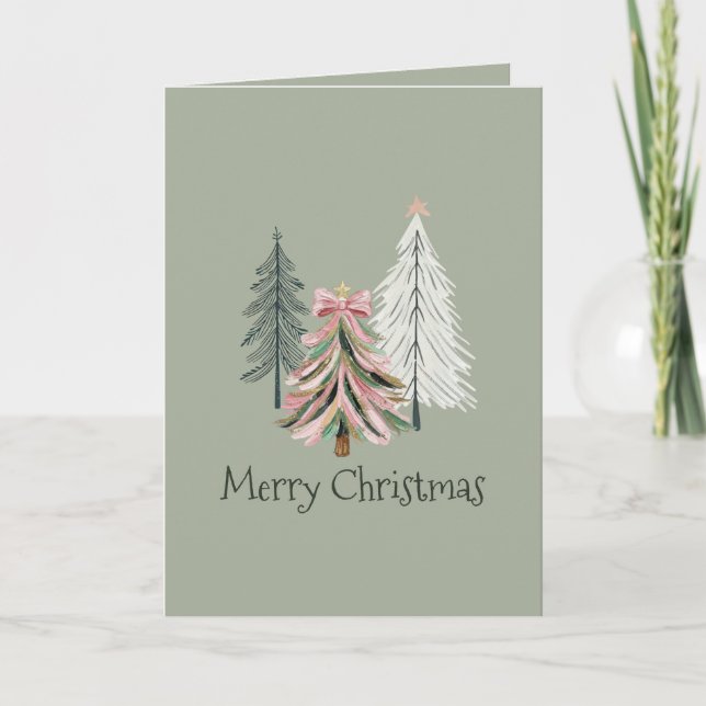 Green and Pink Brushstroke Christmas Tree Kort (Framsida)