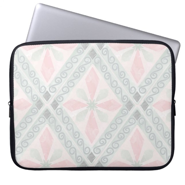 Green and pink pastel diamond pattern laptop fodral (Framsidan)