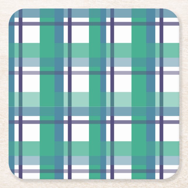 Green And Purple Tartan Pattern Underlägg Papper Kvadrat (Framsidan)