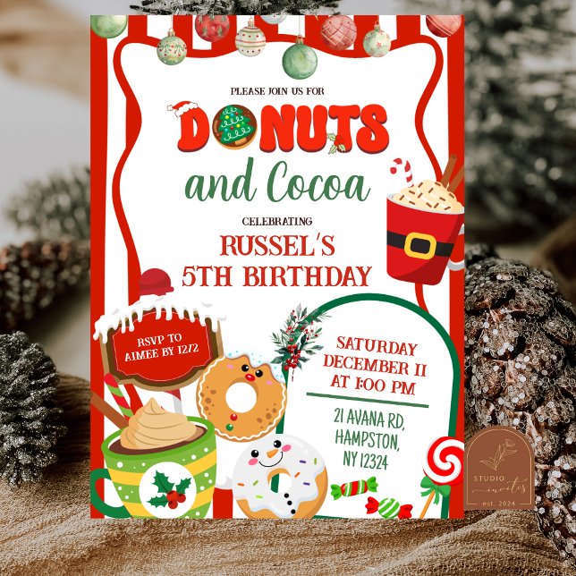 Green and Red Donuts and Cocoa Birthday Invitation Inbjudningar (Skapare uppladdad)