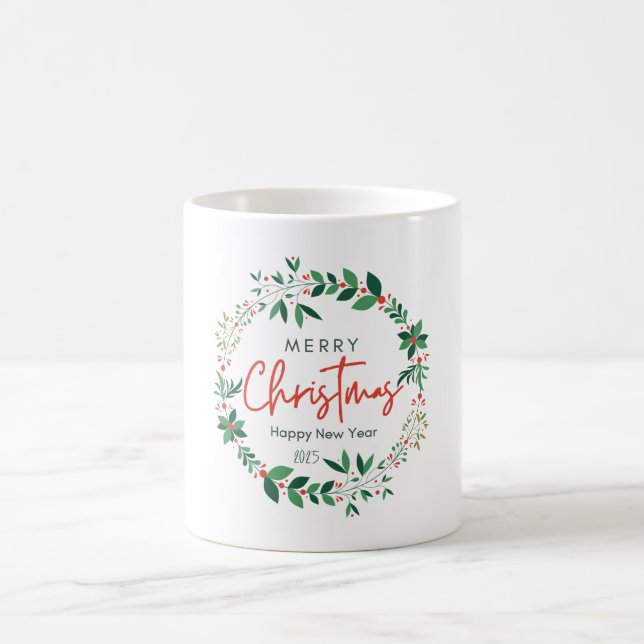 Green and Red Floral Illustration Christmas Mug Kaffemugg (Center)