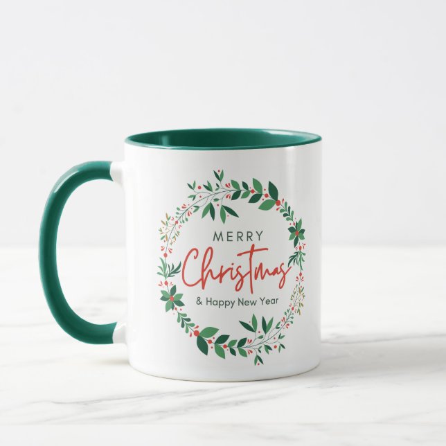 Green and Red Floral Illustration Christmas Mug Mugg (Vänster)