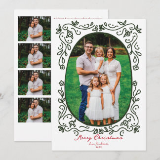 Green and Red Hand Drawn Illustrated Doodle Photo Julkort