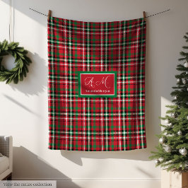 Green and Red Merry Christmas Plaid Blanket Gift Fleecefilt