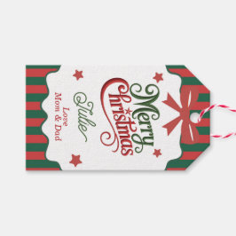 Green and Red Stripped Merry Christmas Presentetikett