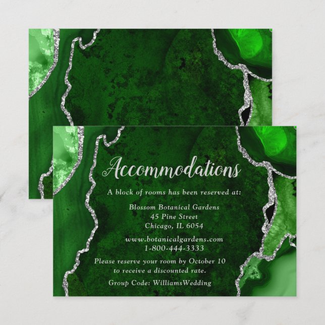 Green and Silver Agate Wedding Accommodations Tilläggskort (Fram/baksida)