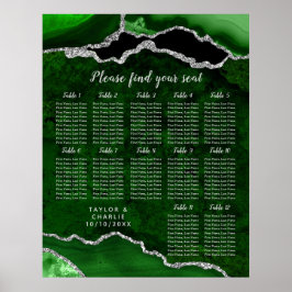 Green and Silver Agate Wedding Seating Chart Poster