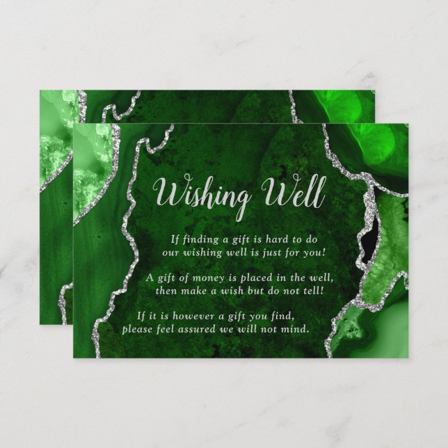 Green and Silver Agate Wedding Wishing Well Tilläggskort (Fram/baksida)
