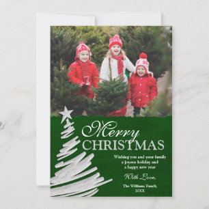 Green and Silver Christmas Tree Holiday Photo Card Julkort