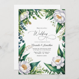 Green and White Botanical Floral Wedding QR Code Inbjudningar